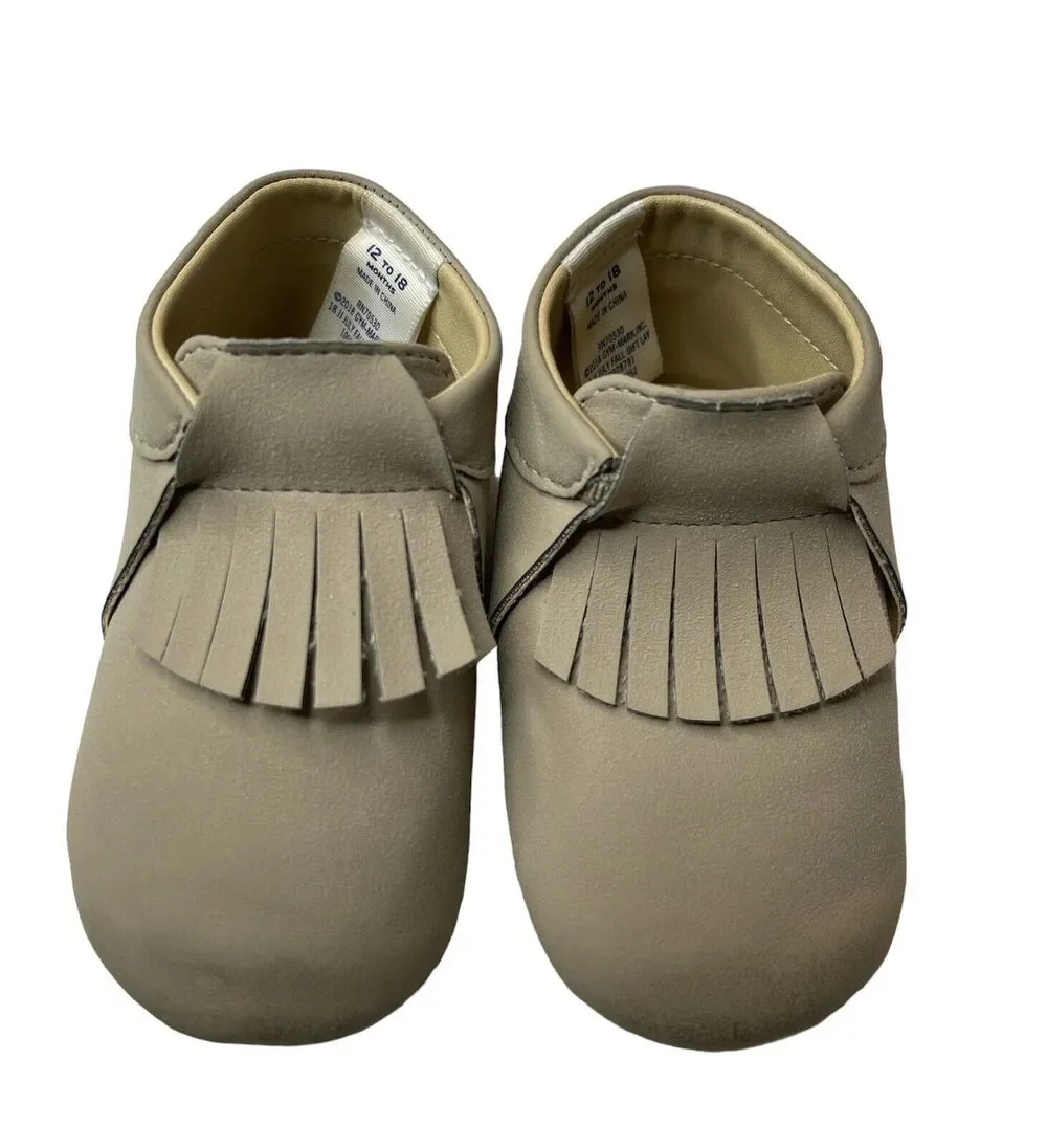 Janie and Jack Baby 12-18 Months Tan Slip-On Moccasins Crib Shoes Soft Soles NEW